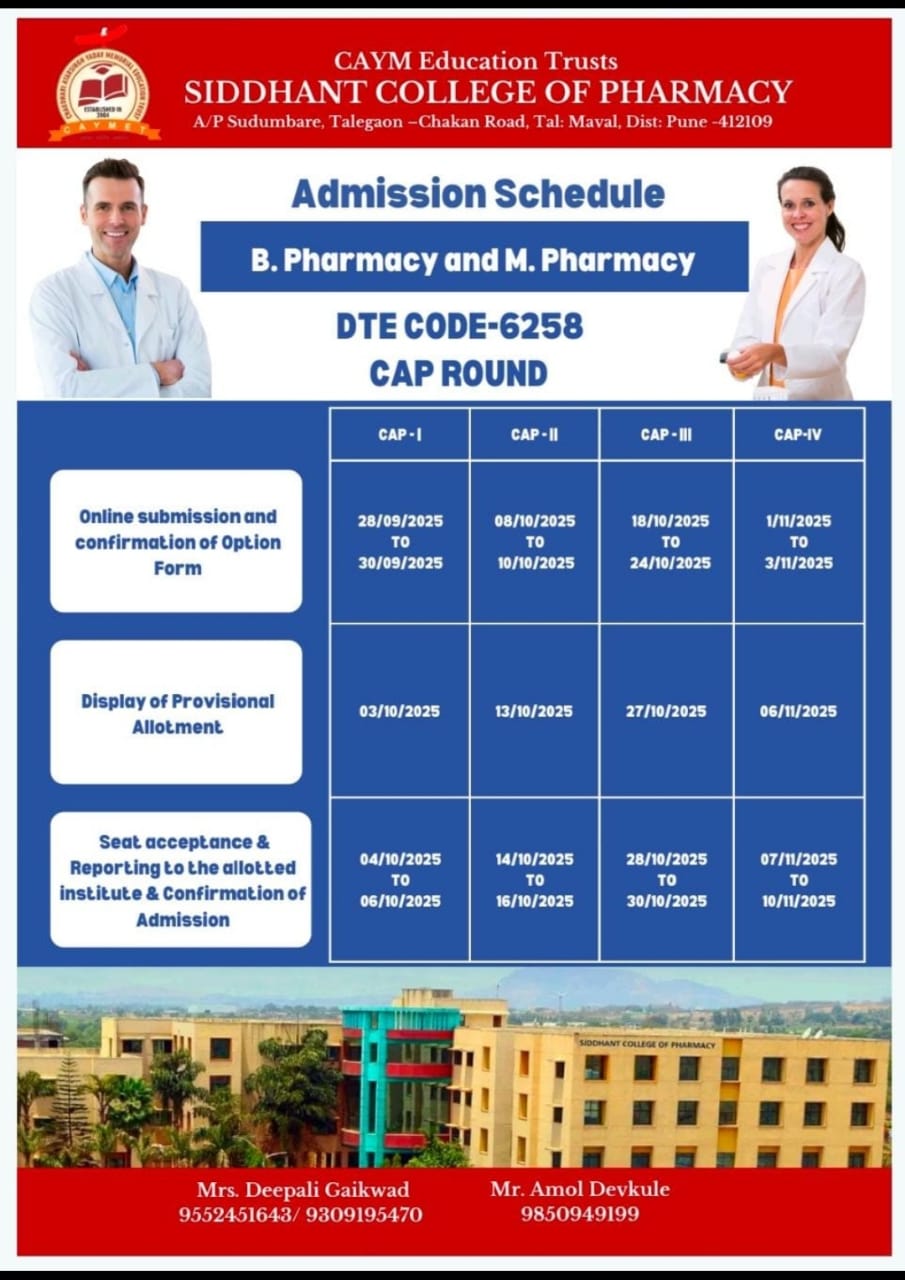 Admission Schedule B Pharmacy and M Pharmacy 2025-26